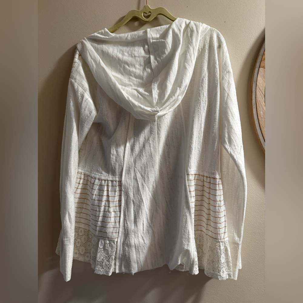 Hem & Thread Cream Hooded Jacket with Lace Accents - Picture 5 of 6